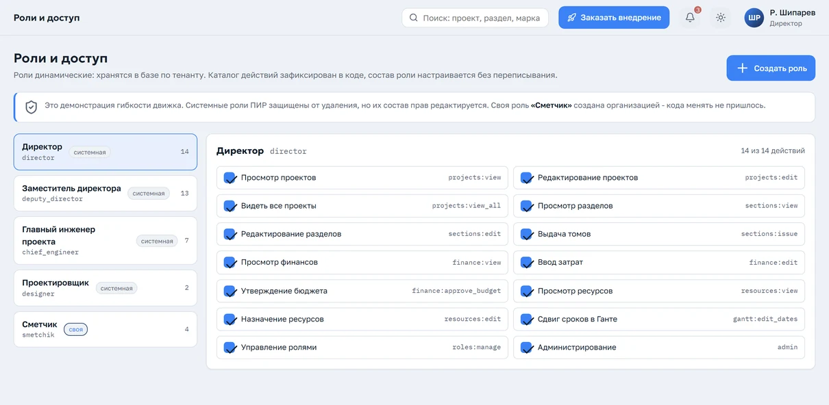 Настройка ролей и доступа в Atlas PM